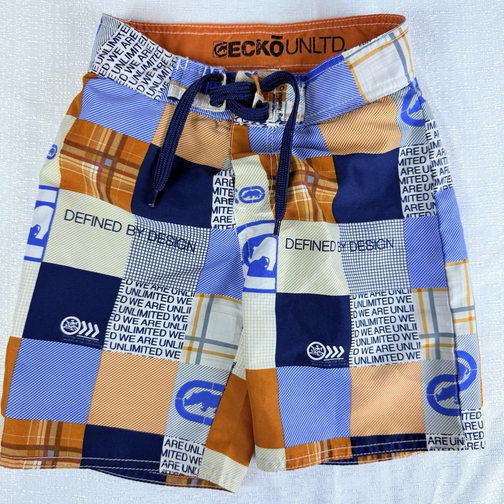 Ecko Unltd. 3 T Swim Trucks All Over Print Orange Blue Graphic Baby Y2K
